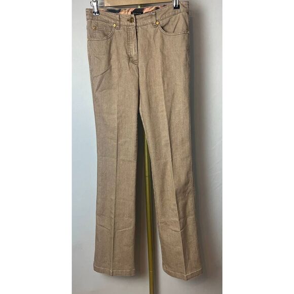 Escada Metallic Tobacco Brown Glitter Side Stripes Jeans Sz. 34 (US XS) - Picture 1 of 7